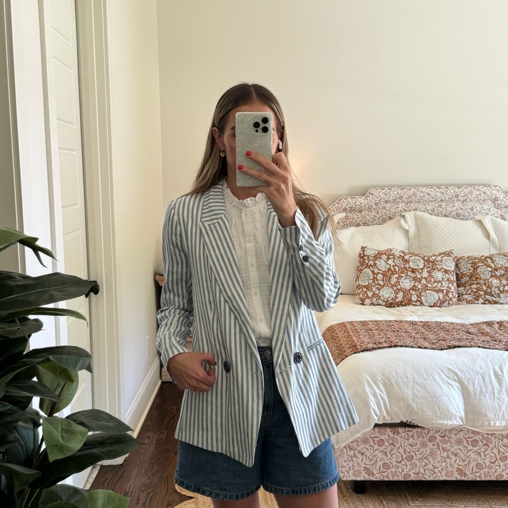 ICONS blue and white striped linen blazer size s